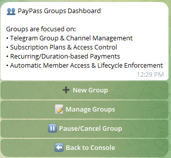 PayPass Groups Dashboard